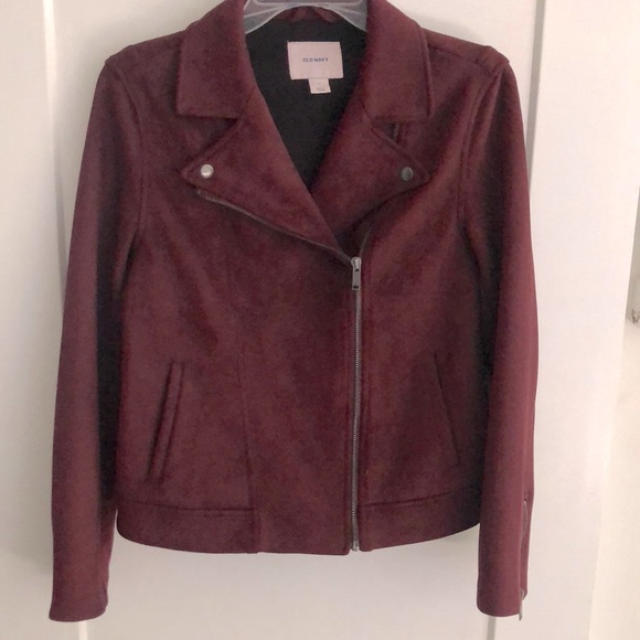 Faux suede burgundy moto jacket size small - Picture 2 of 9